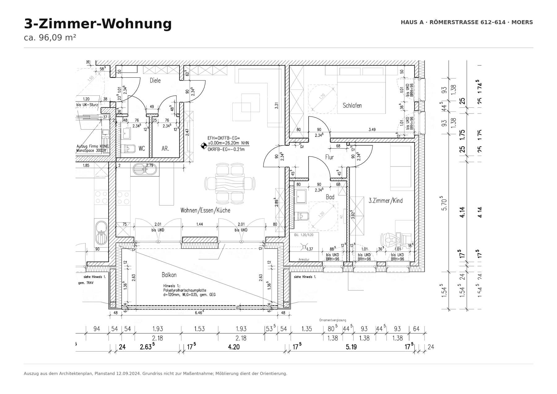 Grundriss für 3 Zimmer und 96,09 Quadratmeter